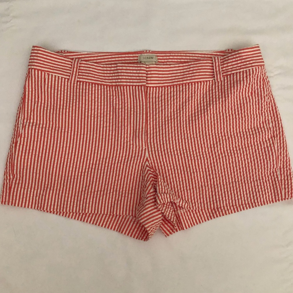 J. Crew orange/white stripe seersucker shorts